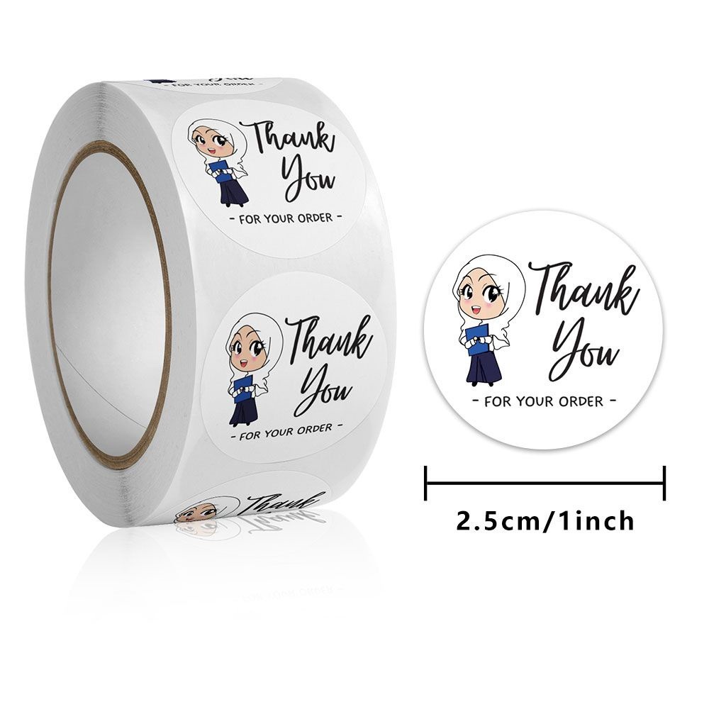 beauty jaya - Cetakan Sticker Custom Varian Thank You Made White Love Four Your Order Hijab 2.5cm - Limited Edition Paling Murah 1Roll Isi 500Pcs Stiker