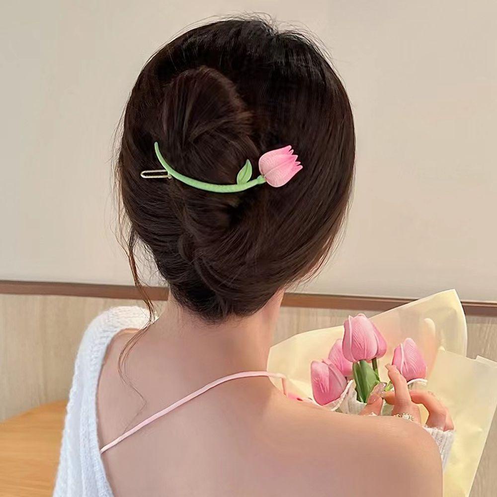 Needway   Tulip Hair Clip Lucu Manis French Geometric Hair Clip Temperamen Gadis Wanita Aksesoris Rambut