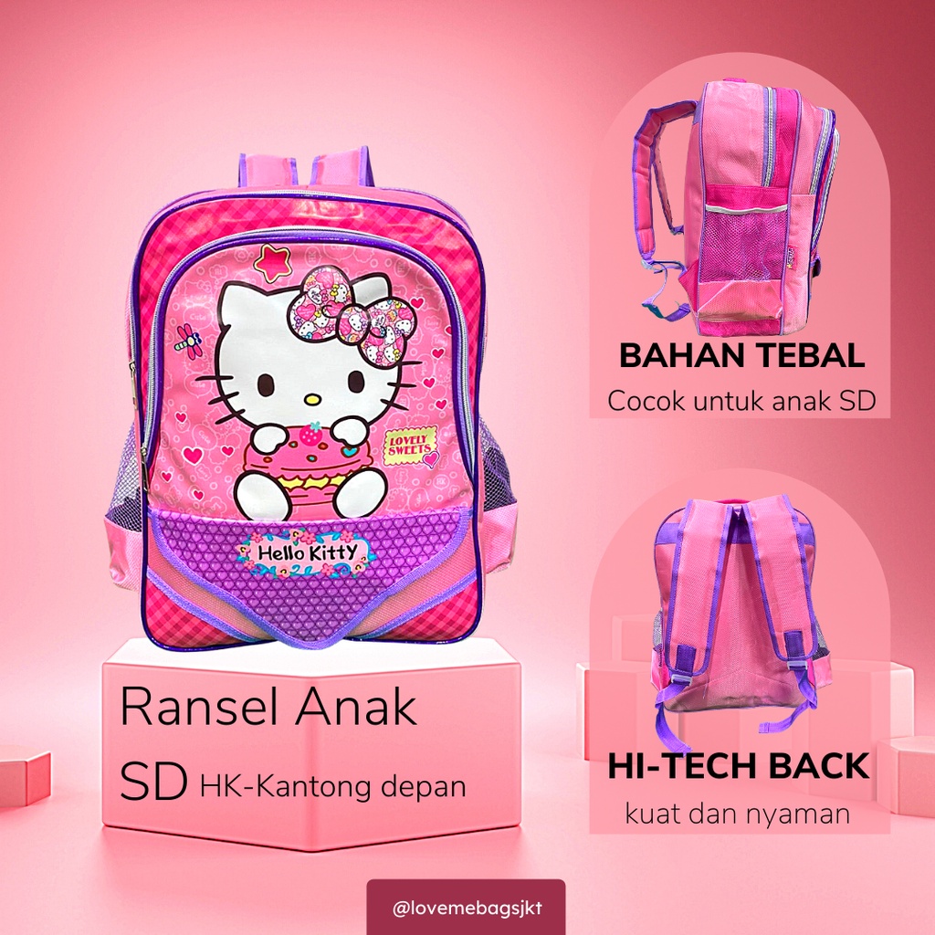 LMB Tas Anak Perempuan Sekolah SD Karakter Lucu HK Ada Kanton Depan Bahan Nilon Premium