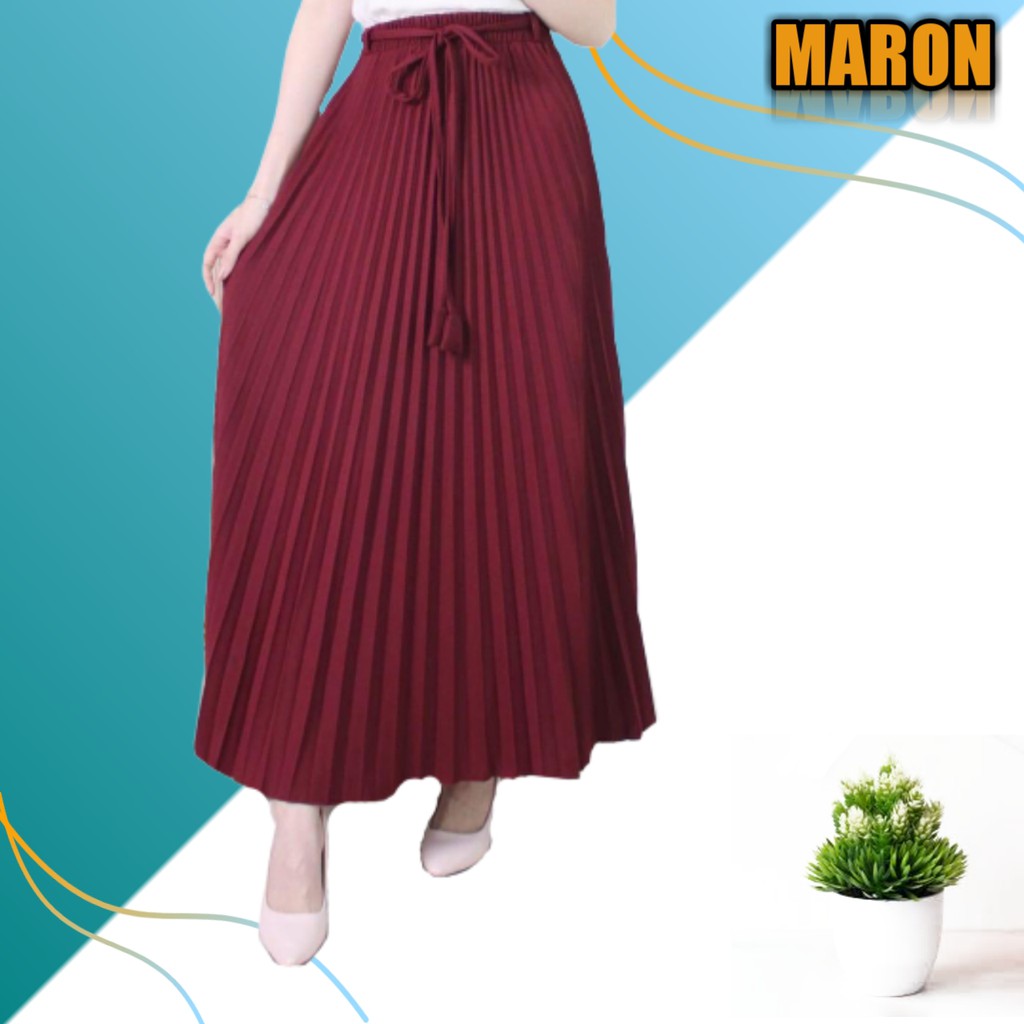 Rok Panjang Plisket Premium Tali Wanita Maxi Skirt