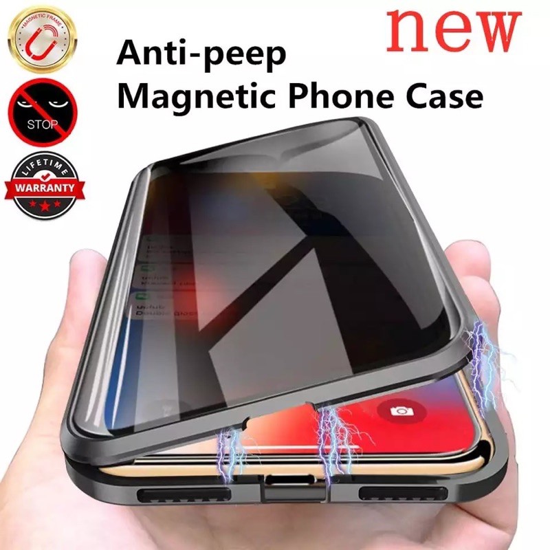 iPhone 6 6+ 7 8 7+ 8+ X XS XS Max iPhone Case Spy Magnetic Anti Peeping Kaca Depan Belakang