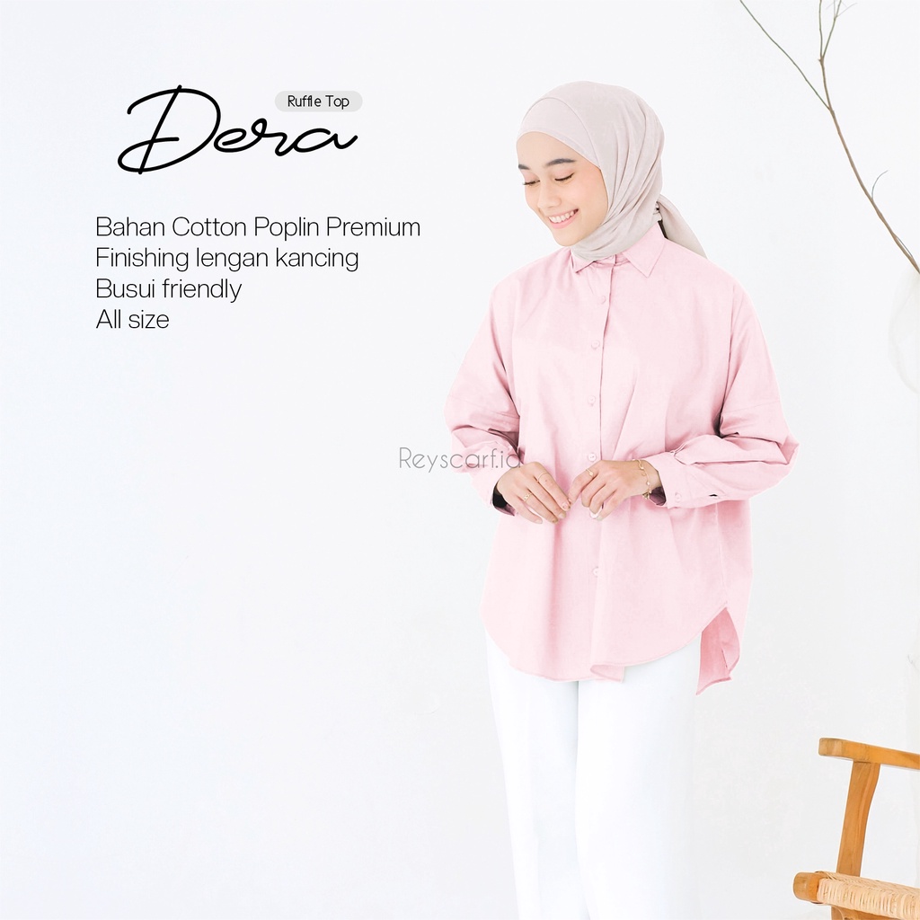 Kemeja Polos Wanita Dera Ruffle Top By Reyscarf.id Bahan Katun Poplin Premium Terbaik Nyaman Dipakai I Bisa COD