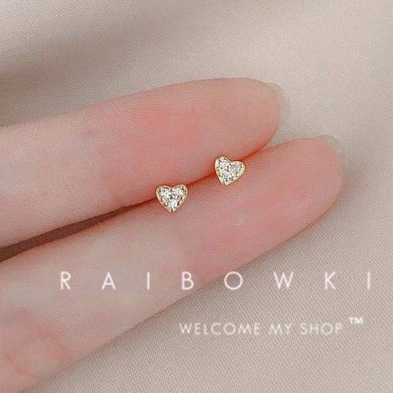 Berlapis Emas Anting Mawar 18k Anting Gaya Hati Mini Untuk Wanita Higaw