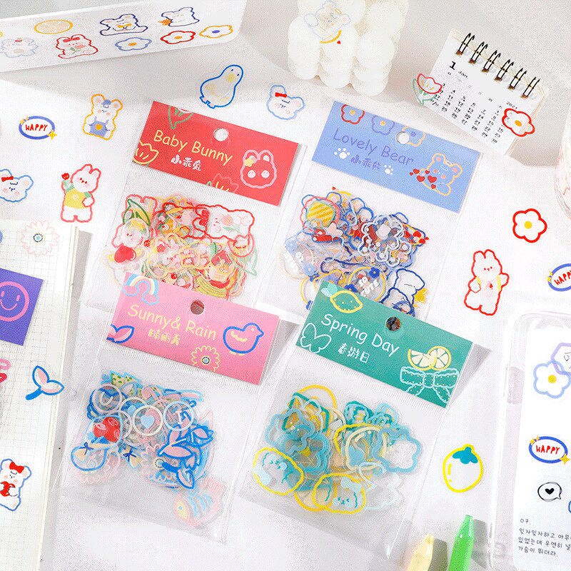 

45 Pcs Stiker Motif Kartun Lucu Bear Rabbit untuk Deco Scrapbook Jurnaling DIY