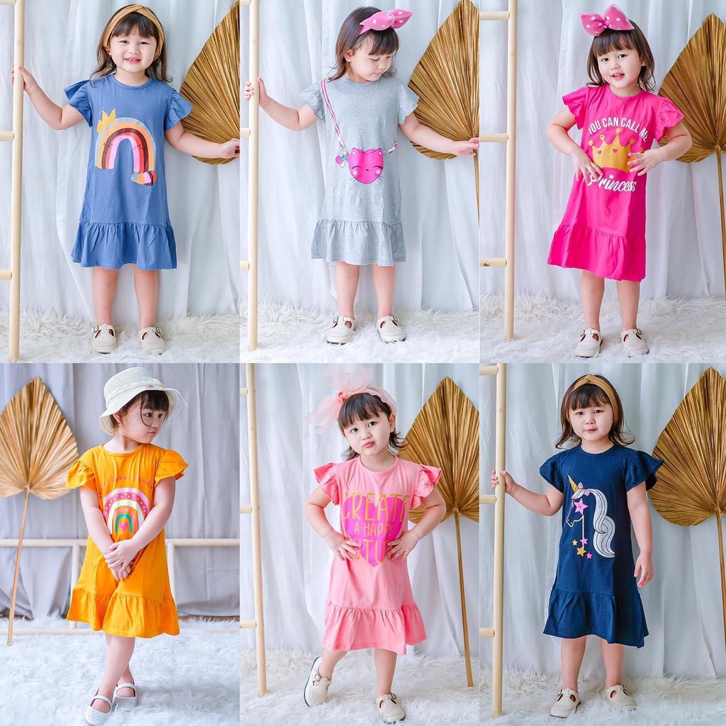 Dress Anak Perempuan 1 - 5 Tahun Nona Mix Motif Dres Anak Perempuan 1 Tahun 2 Tahun 3 Tahun 4 Tahun 5 Tahun Bahan Kaos