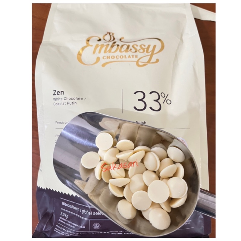 

Tulip Embassy Zen White chocolate 33% 250gr cokelat couverture WCC coklat putih masak