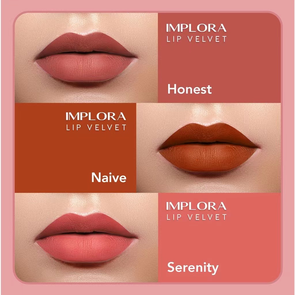 [BPOM &amp; ORI] IMPLORA Lip Velvet 6 varian warna | Lip Cream Lipcream Matte | Lipstik Lipstick | Lipvelvet | BPOM HALAL kosmetik bibir pelembab bibir