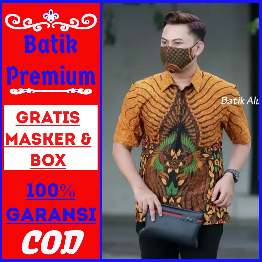 Baju batik prabuseno cardinal lengan pendek slim fit original kemeja tulis kondangan lamaran pns pri