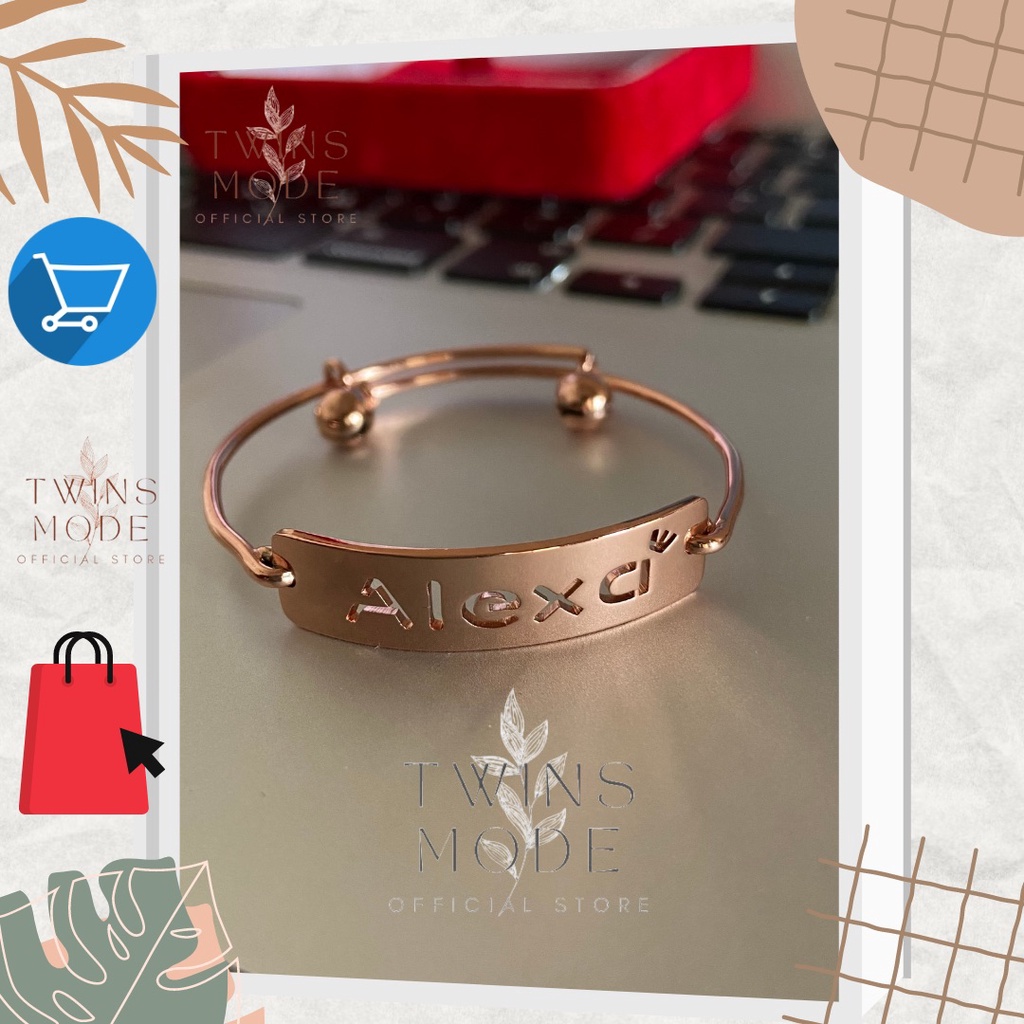 Gelang Nama Gold Rosegold Silver Mahkota Custom Bangle Tersedia Ukuran Anak Dan Dewasa