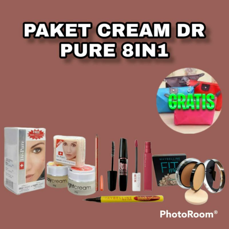 PAKET LENGKAP CREAM DR PURE 8IN1 FREE TAS KOSMETIK