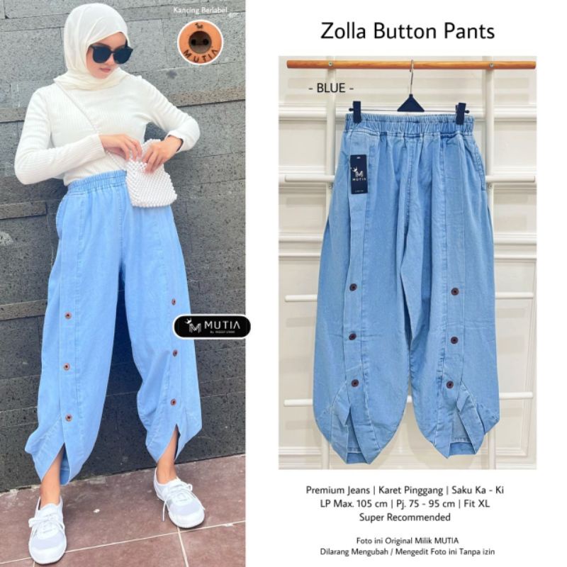 ZOLLA BUTTON PANTS / CELANA BAGGY JEANS WANITA MUSLIMAH / Button BY MUTIA