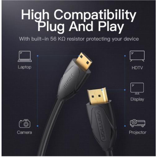 [1M - 2M] Vention Kabel HDMI to Mini HDMI v1.4 Full HD 3D - D02