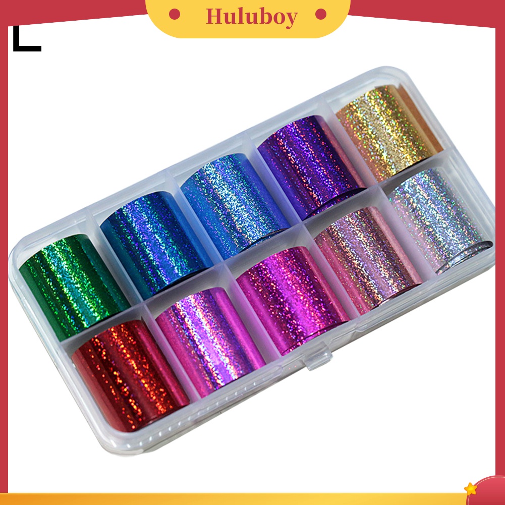 Huluboy Huluboy♡ 10 Rol / Set Stiker Foil Glitter Laser Untuk Dekorasi Manicure DIY