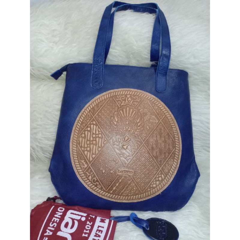 TAS KULIT ASLI EMBOSED LALUNA NAVY BY BERLIANO NEW KOMPLIT DUS