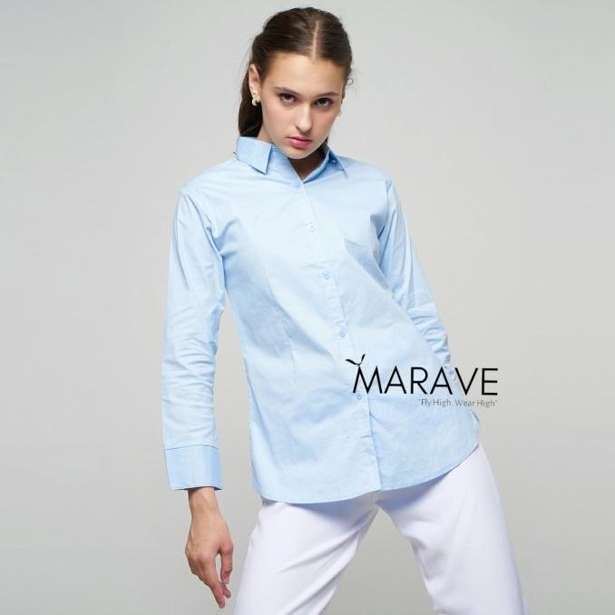 kemeja polos biru muda wanita kemeja biru langit wanita kemeja kerja Termurah