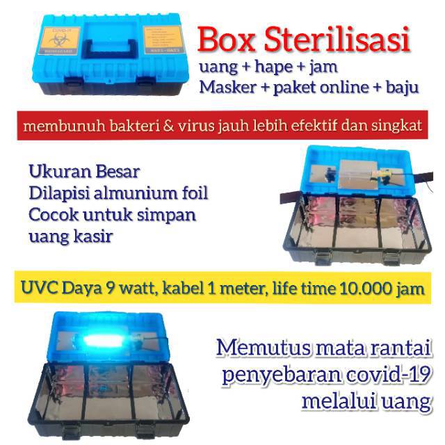 Box Sterilizator UVC, Box Uang, Box Kasir, Box Sterilizator Uang, Masker, Jam, Hape 10-30 menit saja