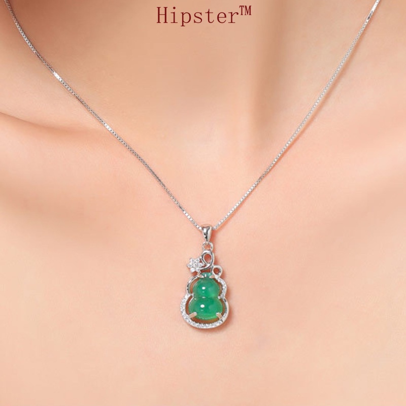 Hot Sale Simple Temperament Gourd Emerald Gem Pendant White Gold Necklace