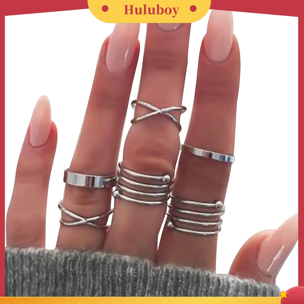 Hu Hu Hu Hu Hu Alat Bantu Pasang Kacamata♡ 6pcs / Set Cincin Buku Jari Aneka Bentuk Gaya Vintage Untuk Wanita
