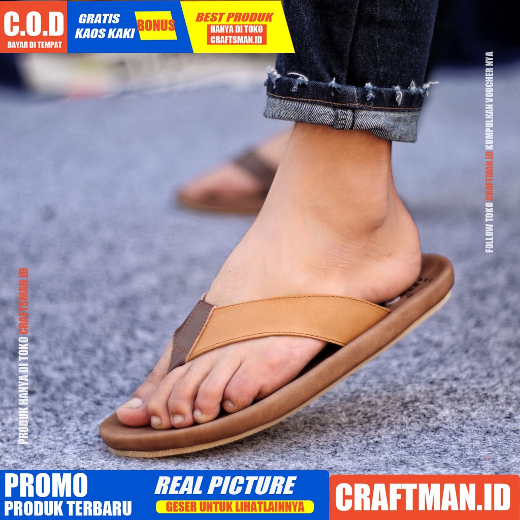 CRAFTS JAVIT SANDAL KULIT PRIA BLACK BROWN SENDAL CASUAL JEPIT PRIA