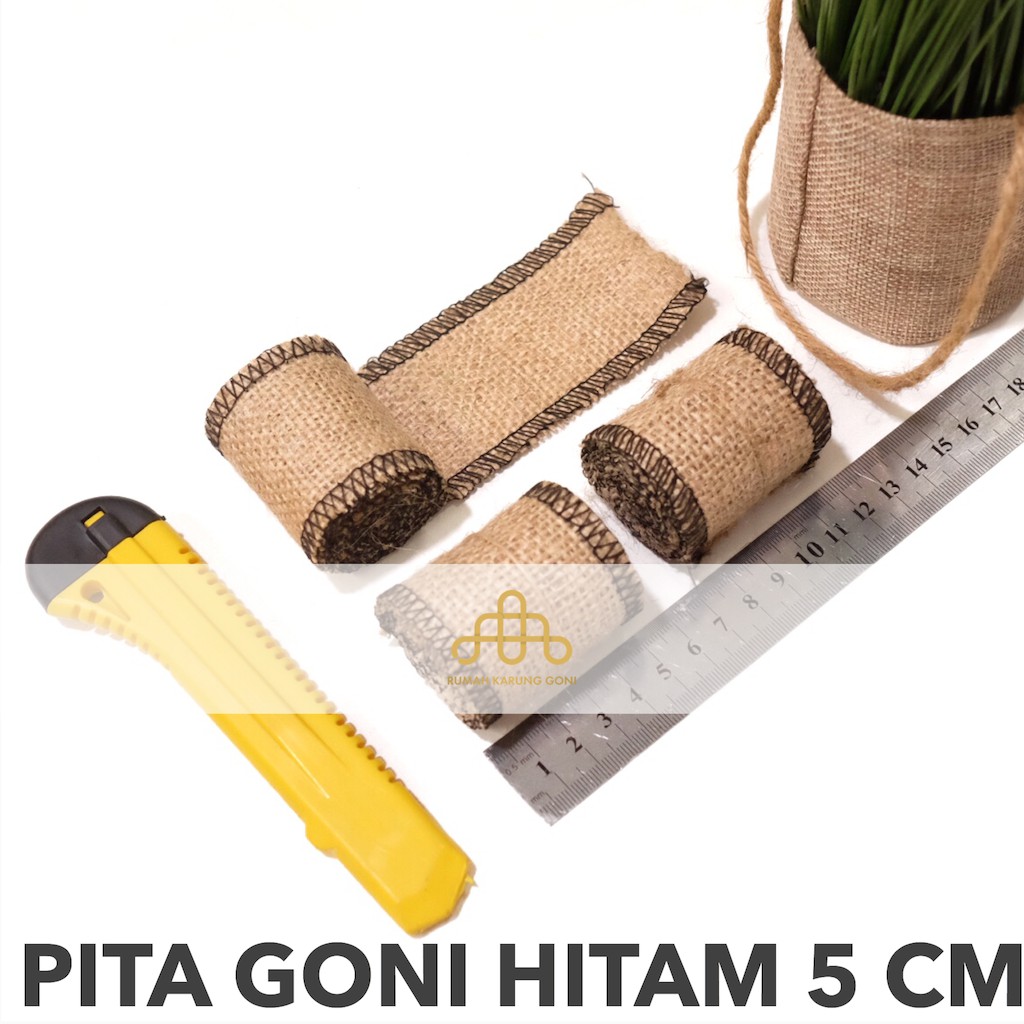 Pita Goni Obras Hitam 5 x 115cm - Pita Kado - Pita Seserahan - Pita Hampers - Pita Dekorasi