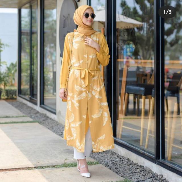Desderina Tunik soft gold size L tunik motif kuning PL tunik