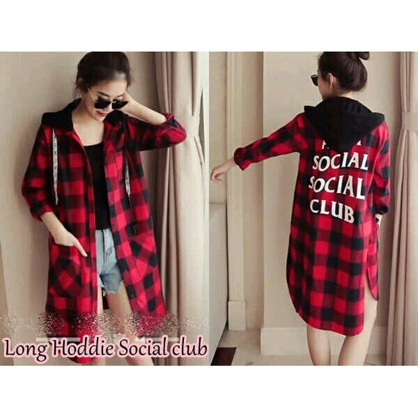 [Long hoodie social RO]Hoodie wanita babytery RED/BLACK
