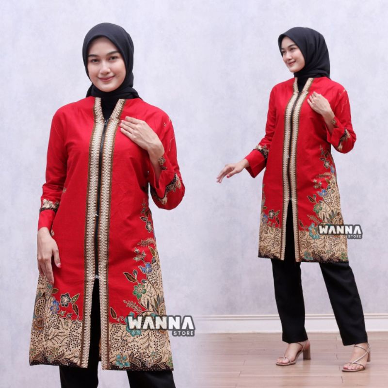 ATASAN BATIK WANITA ZIPPER DEPAN NGARSOPURO EXLCUSIVE UNGGUL JAYA