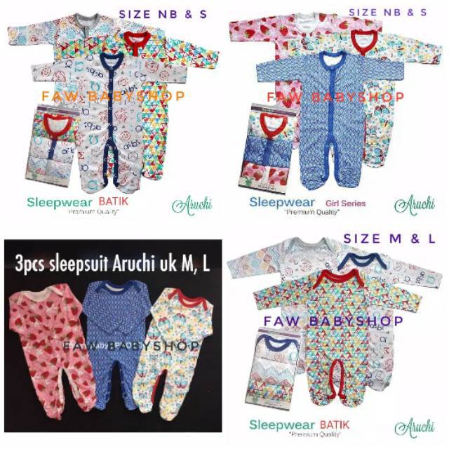 3pcs Baby Aruchi Sleepwear Aruchi/ Sleepsuit Aruchi/ Jumper Panjang Piyama Bayi