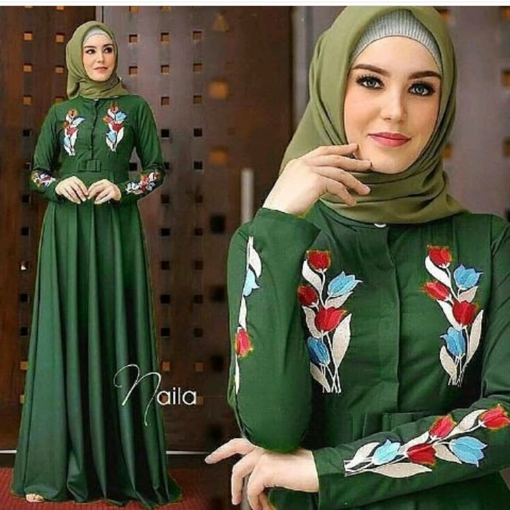 Fashion Wanita: Long Dress Muslim Lengan Panjang dengan Kancing, Warna Polos