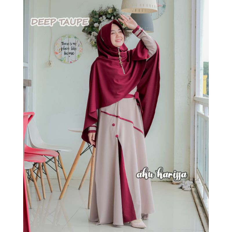 SET GAMIS SYARI BAJU MUSLIM SIMPLE REMAJA POLOS AKU KARISSA ITY CREPE BUSUI KHIMAR PET ANTEM JUMBO