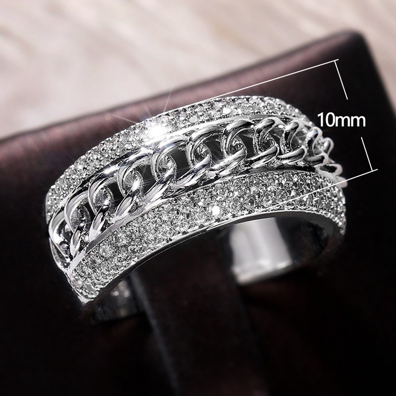 Trends Women's Chain Rings With Brilliant Cubic Zirconia Handmade Finger Accessories Fashion Versatile Girls Jewelry