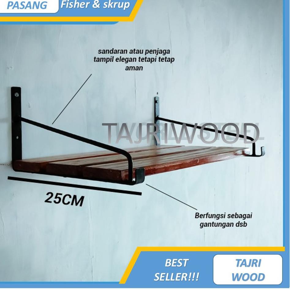 LADIN rak buku dinding besi dan kayu minimalis vintage kuno / RAK SEPATU BESI DAN KAYU MINIMALIS