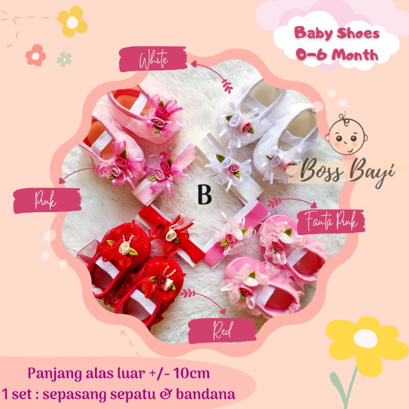 EERU BABY - Baby Girl Shoes / Sepatu Bayi Perempuan Kain Variasi Bunga 0-6bulan