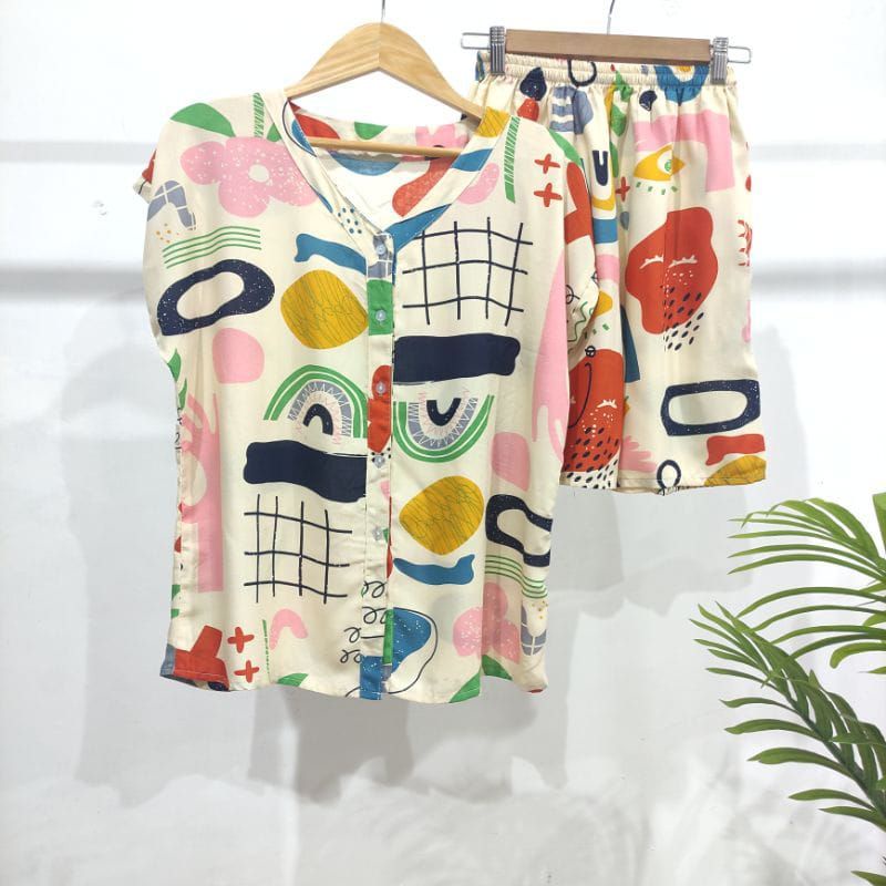 PIYAMA PENDEK RAYON | PIYAMA KANCING | BAJU RUMAHAN MURAH-Tb 7