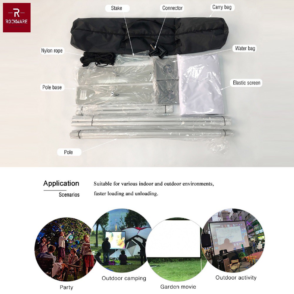 ROCKWARE Stand Projector Screen 120-inch Layar Proyektor Polyester
