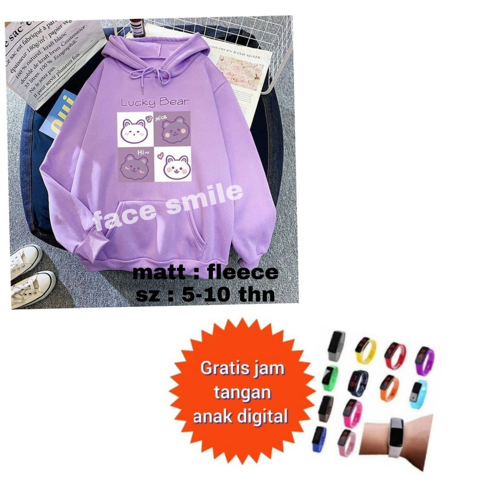 LUCY BEAR - Sweater Hoodie Wanita Korean Style Kekinian Keren Bahan Fleece-2