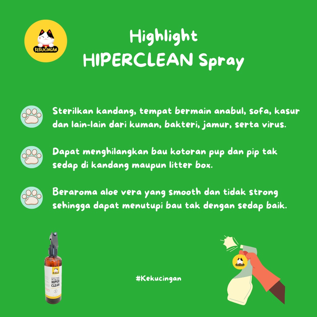 Spray Penghilang Bau Kotoran Kucing Anjing Disinfektan Pet Odor Remover Hiperclean 250ml