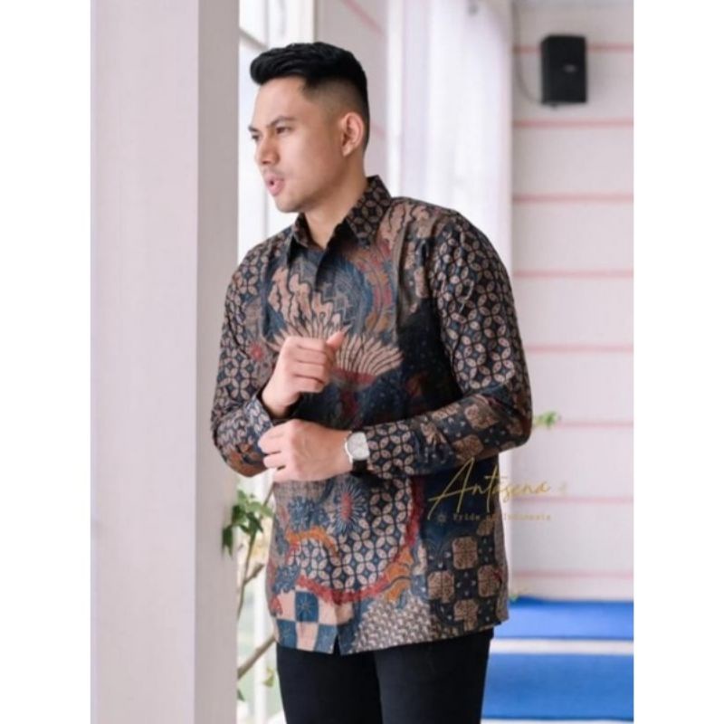 MAGANI KEMEJA BATIK PRIA LENGAN PANJANG SLIMFIT KATUN PRINTING HEM BAJU SERAGAM KANTOR MODERN