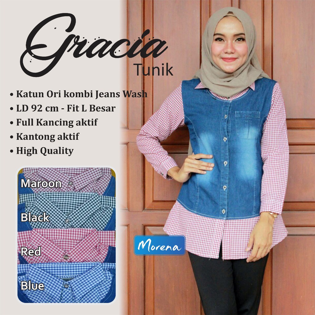 gracia tunik donita jeans premium morena vero top grosir baju jeans katun solo