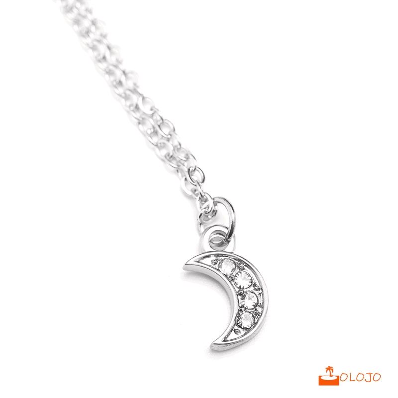 OLOJO  Moon Pendant Necklace Rhinestone Jewelry Dengan Rantai Pendek Klavikula Kalung Berlian Chain