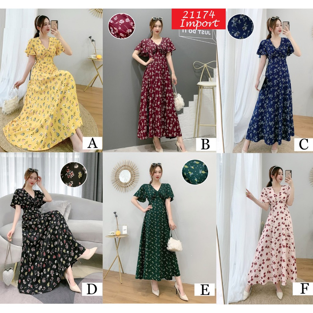 BC21174 - Free Day Floral Maxi Dress (Import) Bahan Polyester