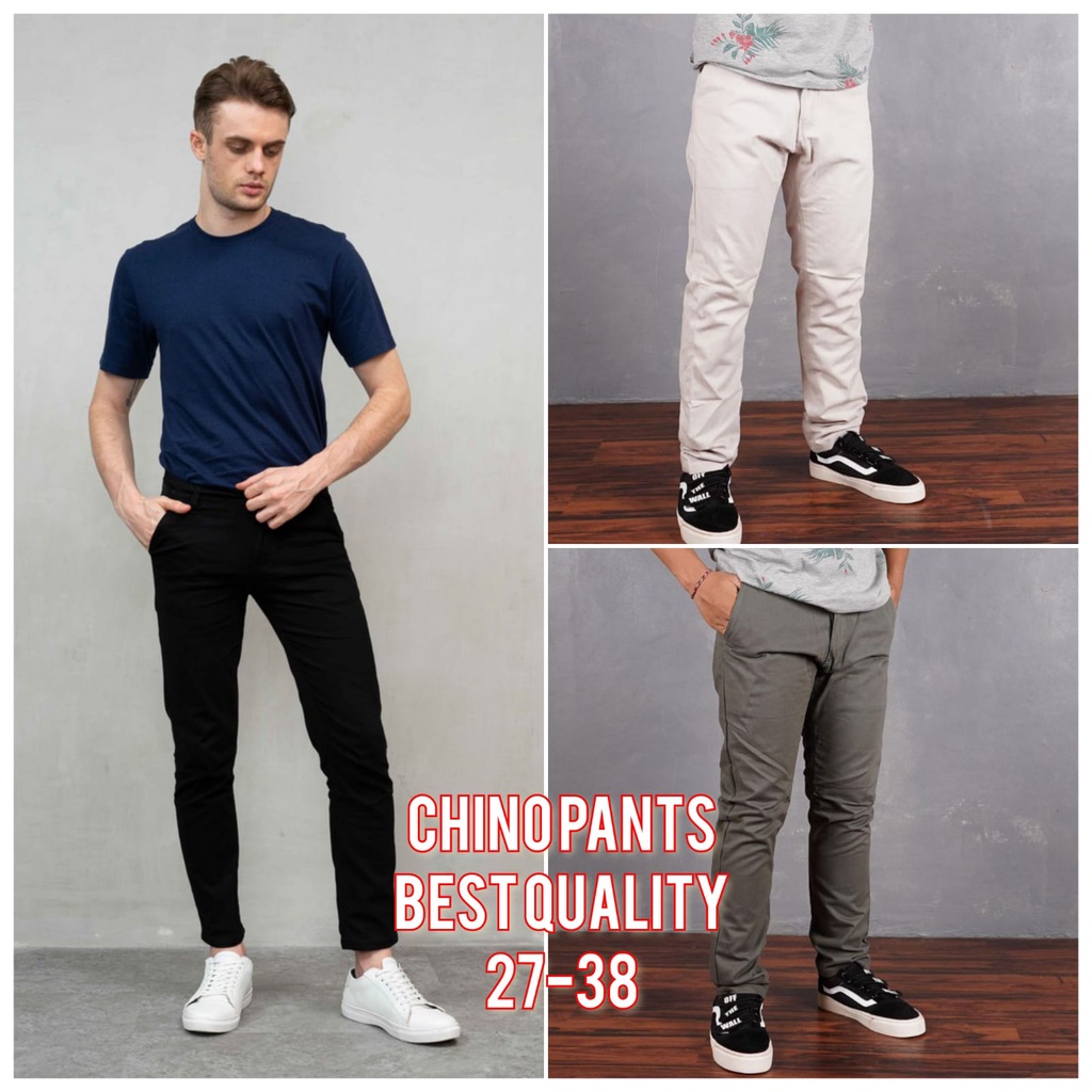 Celana Panjang Reguler Chino/Cino/Chinos Pria/Cowok Standar - Krem(Cream)/Abu(Grey)/Hitam(Black)