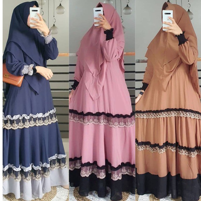 Ariana Gamis Syar'i Dewasa Harian atau kondangan Variasi Renda Busui Murah Terbaru