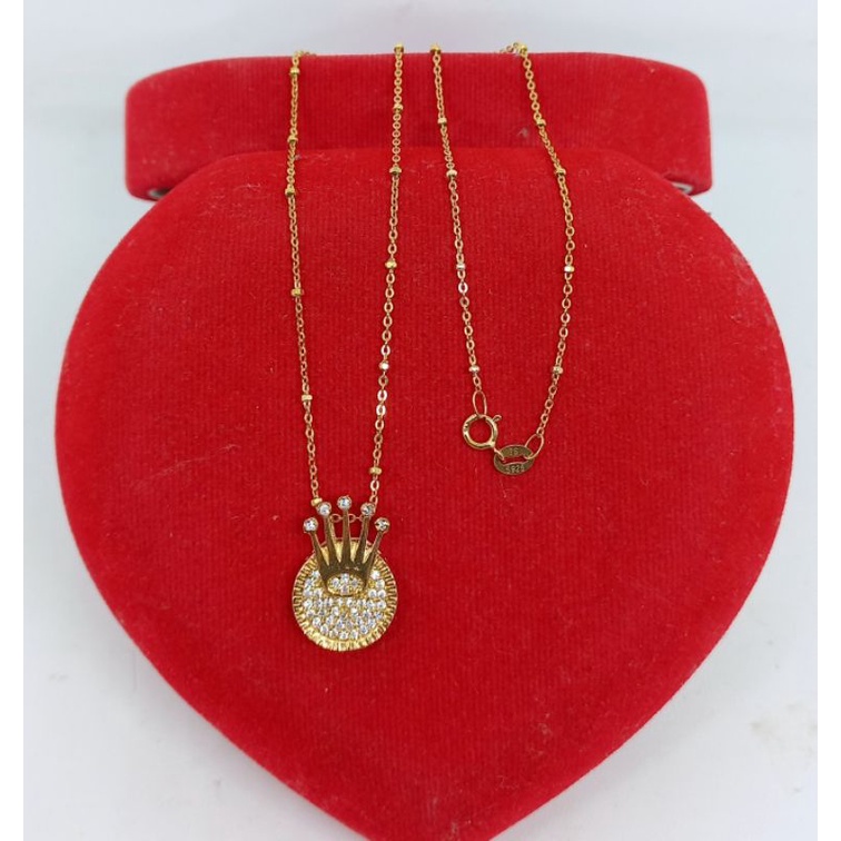 KALUNG PERAK ASLI 925 LAPIS EMAS/KALUNG JEDAR+LIONTIN CROWN MATA PUTIH/KALUNG ASLI SILVER/KALUNG FASHION WANITA