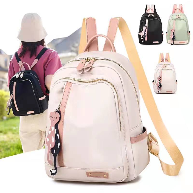 Tas Ransel Wanita Import Free Gantungan Kucing Lucu OS422022 Backpack - Anti Air