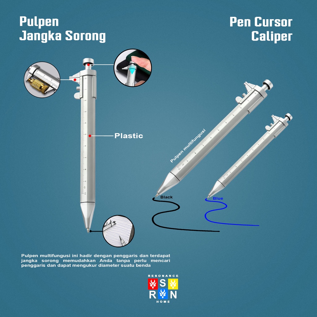 Pulpen Penggaris Jangka Sorong Multifungsi Pena + Sigmat Kaliper Resonance Home