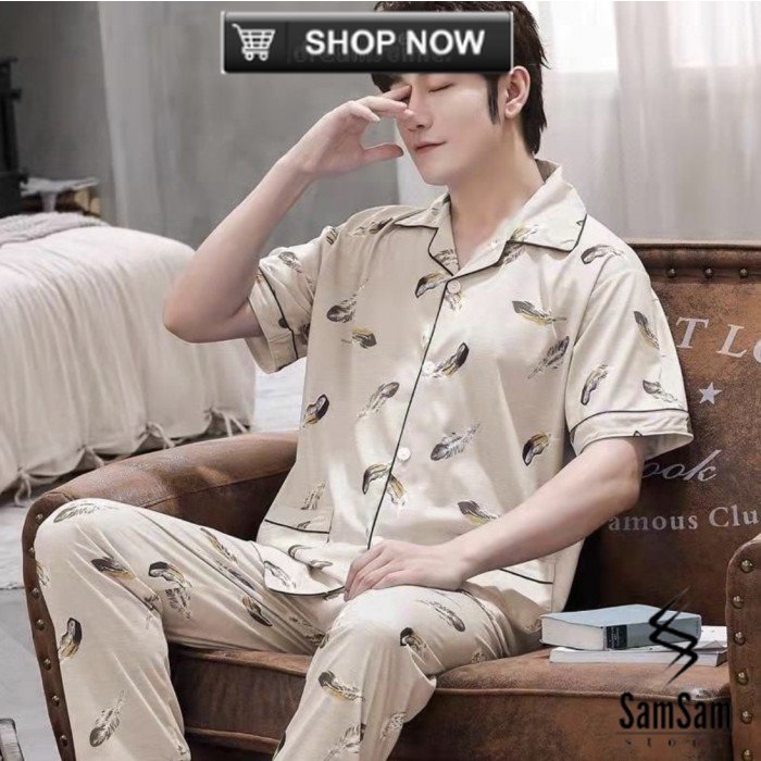 BAJU TIDUR COWOK DEWASA IMPORT PIYAMA PRIA REMAJA KATUN SET CELANA BIG - 1, L