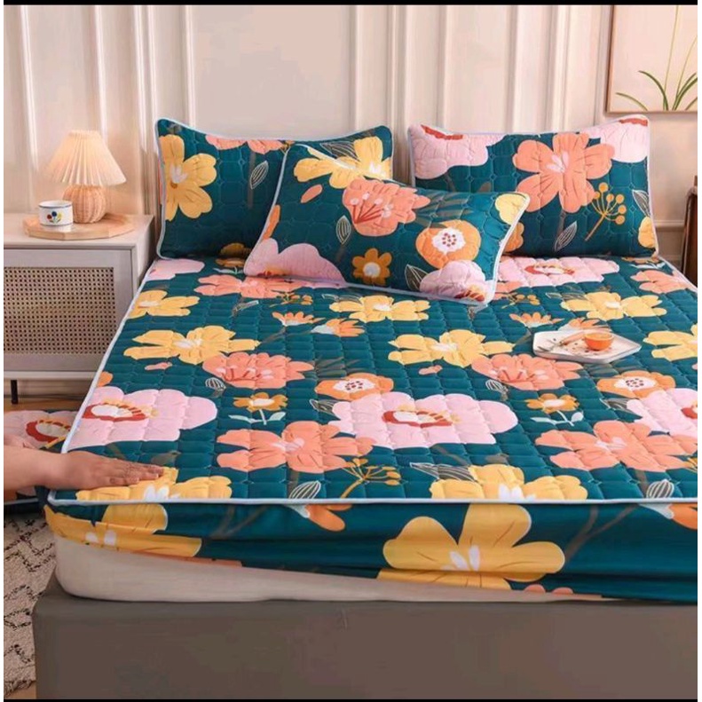 sprei waterproof uk-180x200x2,5cm ( anti ngompol)-Sprei hijau B besar