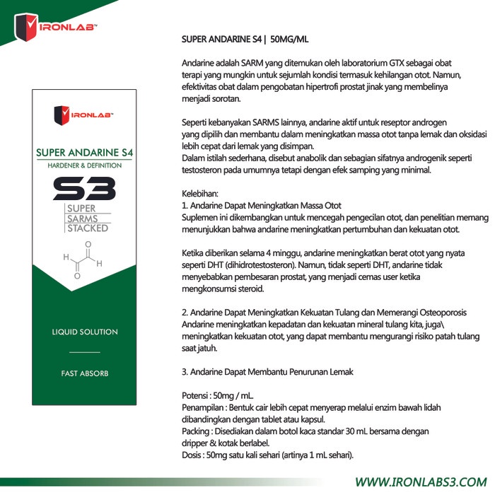 {cantikstore} SARM SARMS LIQUID SUPER ANDARINE S4 IRONLABS3 50 MG PER ML [30 ML] Berkualitas