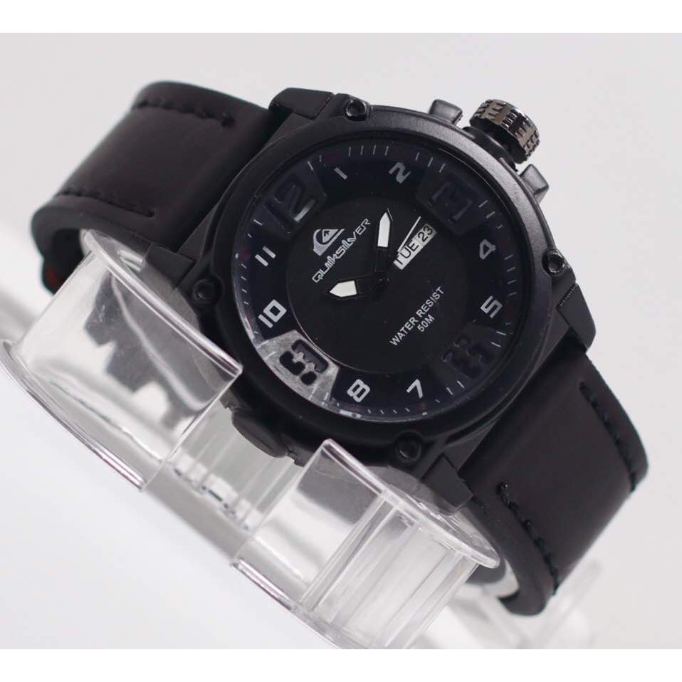 Original jam tangan QuikSilver reseller tali kulit bodi stenliess tangal hari aktif Premium Kekinian